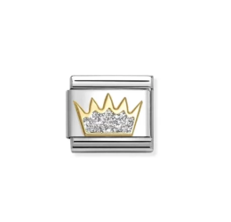 Nomınatıon Glitter Silver Crown Gold Charm 030220-21